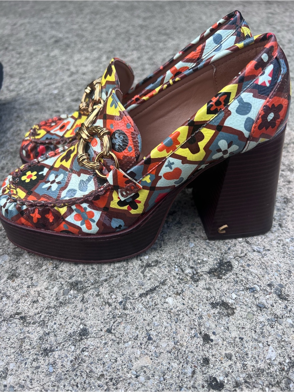 Circus Sam Edelman Susie Patent Loafer Colorful Fall 70s Platform Heels size 7 - Picture 8 of 9